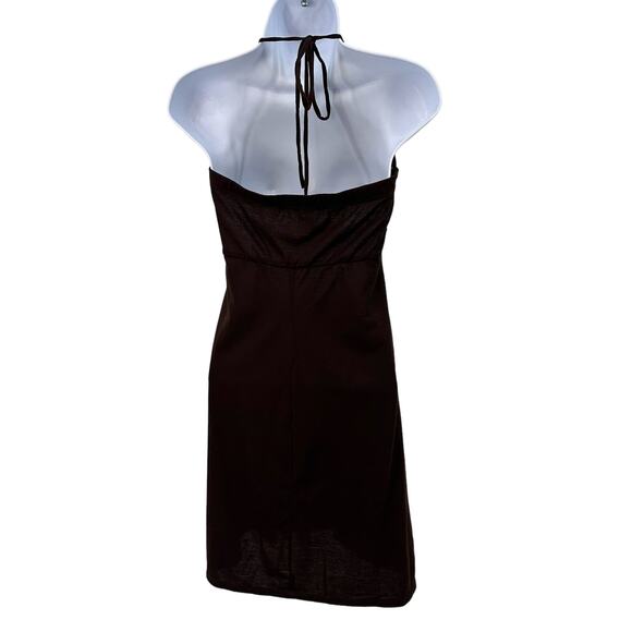 My Michelle Brown Boho Halter Dress WMNS L Knitted Empire Waist Open Back Mini - Picture 4 of 11
